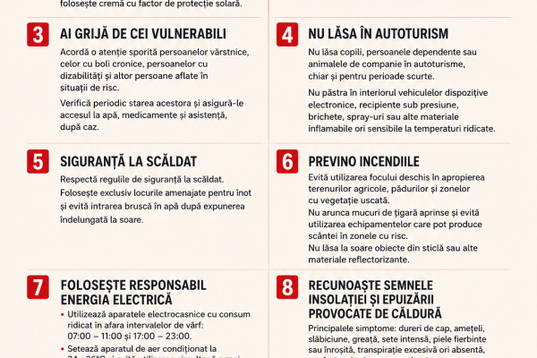 Recomandări pentru perioada de Cod Roșu de caniculă (30 iunie – 2 iulie 2026)